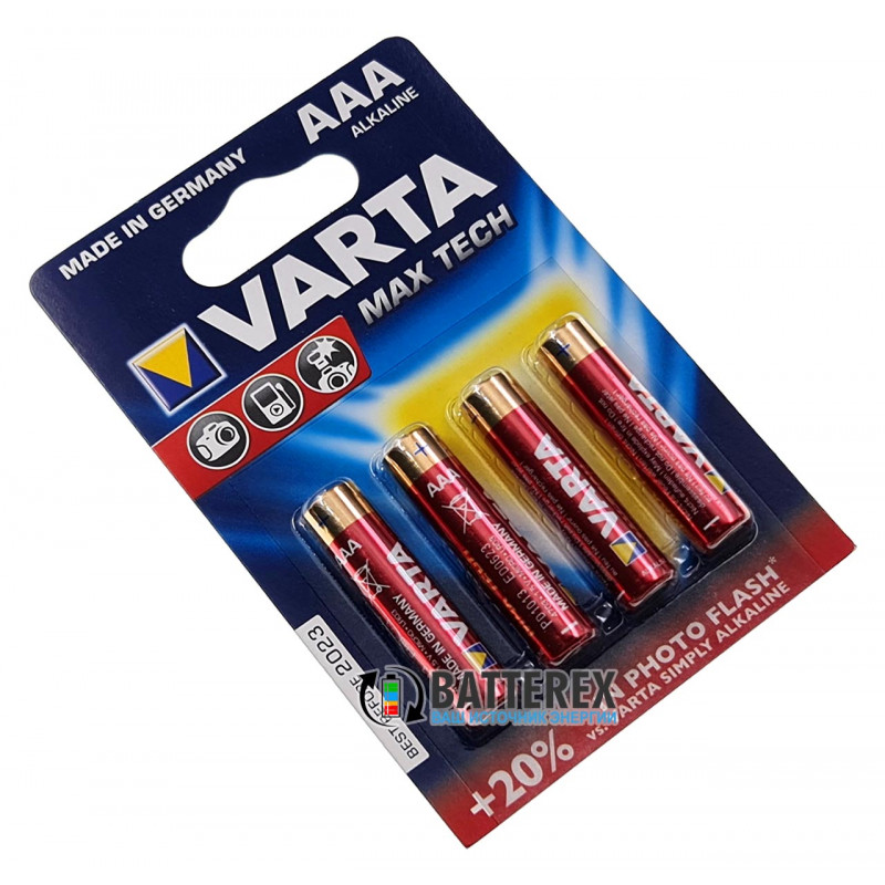 Батарейки щелочные АAА Varta MAX TECH Alkaline LR03 1.5V - блистер 4 шт.