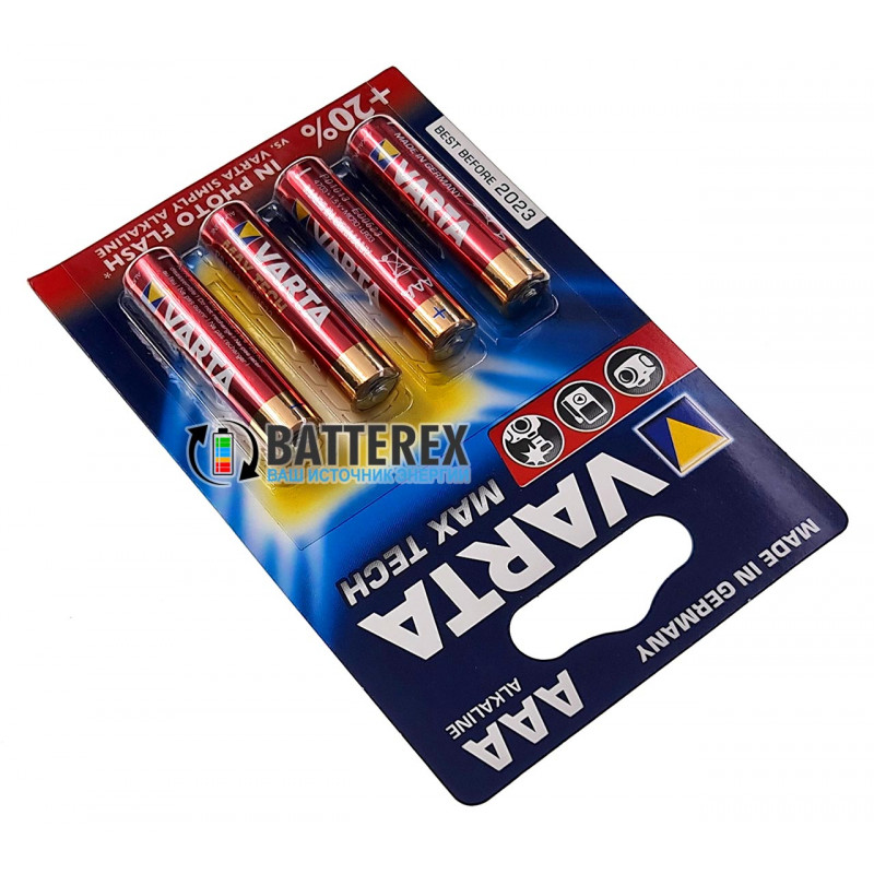 Батарейки щелочные АAА Varta MAX TECH Alkaline LR03 1.5V - блистер 4 шт.
