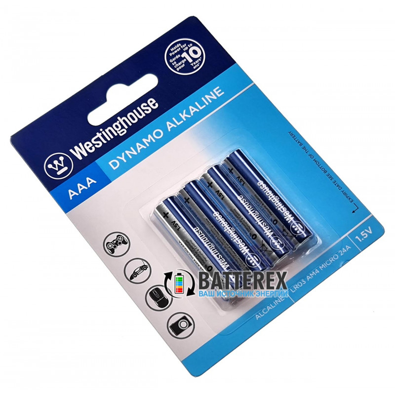 Батарейки ААА Alkaline LR03 1.5V Westinghouse Dynamo - 4 шт. в блистере