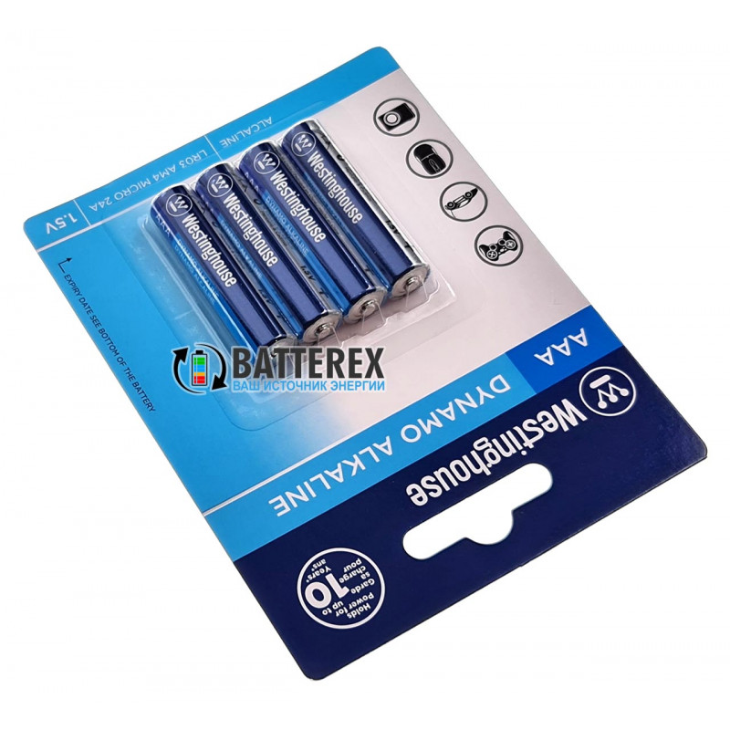 Батарейки ААА Alkaline LR03 1.5V Westinghouse Dynamo - 4 шт. в блистере