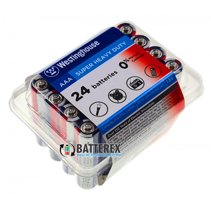Батарейки ААА Westinghouse Super Heavy Duty R03 1.5V - выгодная упаковка на 24 шт