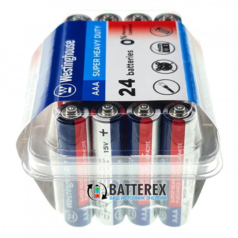 Батарейки ААА Westinghouse Super Heavy Duty R03 1.5V - выгодная упаковка на 24 шт Батарейки ААА Westinghouse Super Heavy Duty R03 1.5V - выгодная упаковка на 24 шт