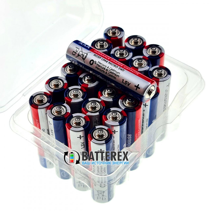 Батарейки ААА Westinghouse Super Heavy Duty R03 1.5V - выгодная упаковка на 24 шт Батарейки ААА Westinghouse Super Heavy Duty R03 1.5V - выгодная упаковка на 24 шт