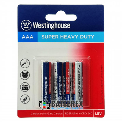 Батарейки солевые ААА Westinghouse Super Heavy Duty R03 1.5V - 4 шт. в блистере
