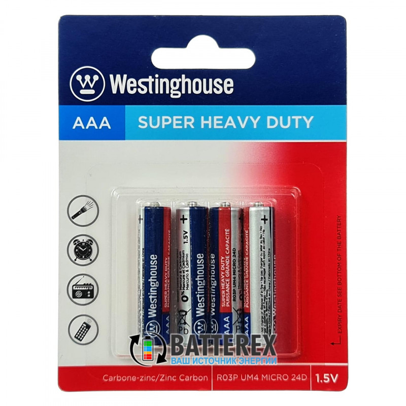 Батарейки солевые ААА Westinghouse Super Heavy Duty R03 1.5V - 4 шт. в блистере