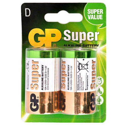 Батарейки щелочные D LR20 GP Super Alkaline 1.5V - 2 шт. в блистере