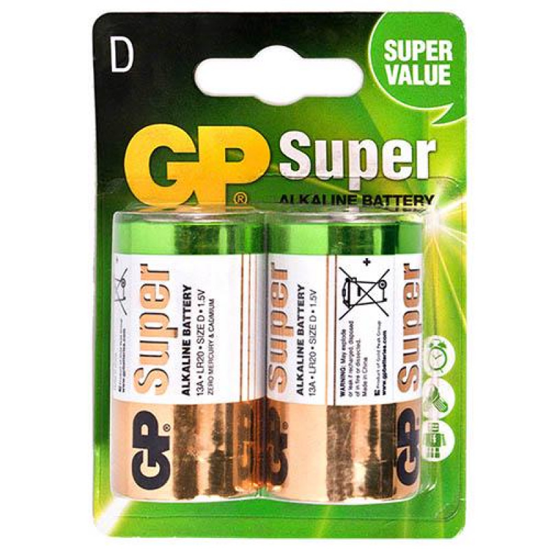 Батарейки D LR20 GP Super Alkaline 1.5V упаковка 2 шт. в блистере