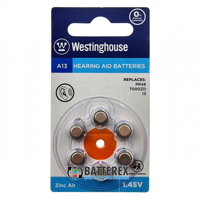 Батарейка A13 Westinghouse Zinc Air 1.45V для слуховых аппаратов - 6 шт. в упаковке (цена за упаковку)