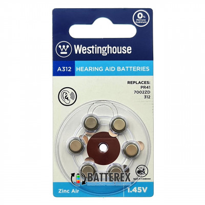 Батарейка A312 Westinghouse Zinc Air 1.45V для слуховых аппаратов - 6 шт. в упаковке (цена за упаковку)