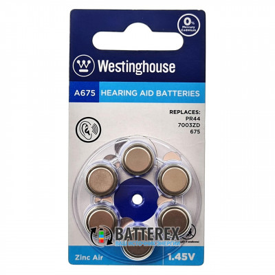 Батарейка A675 Westinghouse Zinc Air 1.45V для слуховых аппаратов - 6 шт. в упаковке (цена за упаковку)