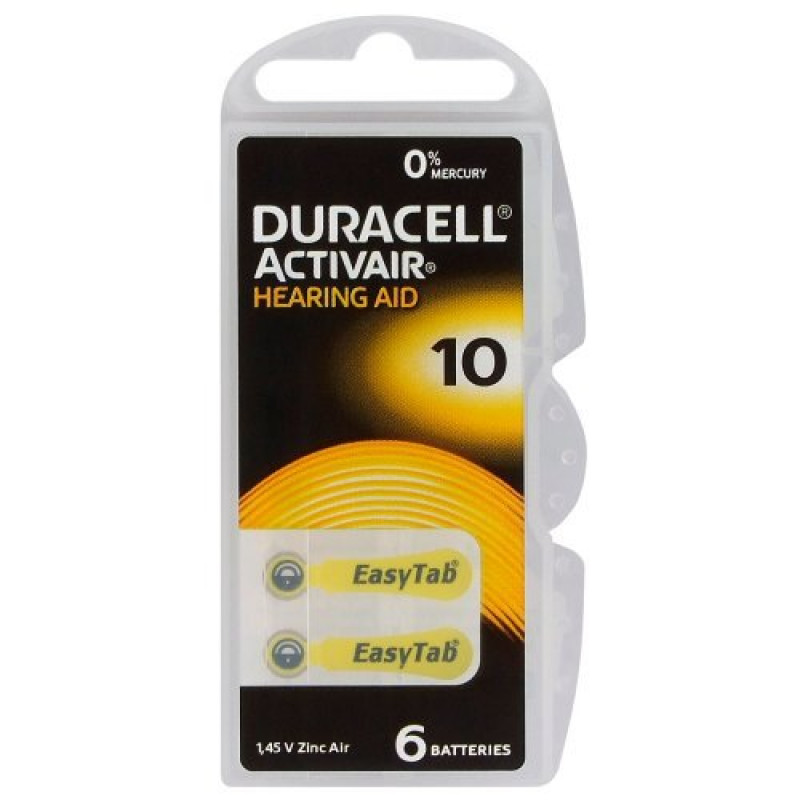Батарейки слуховые Duracell Activair 10 PR70 для слуховых аппаратов - 6 шт. в блистере