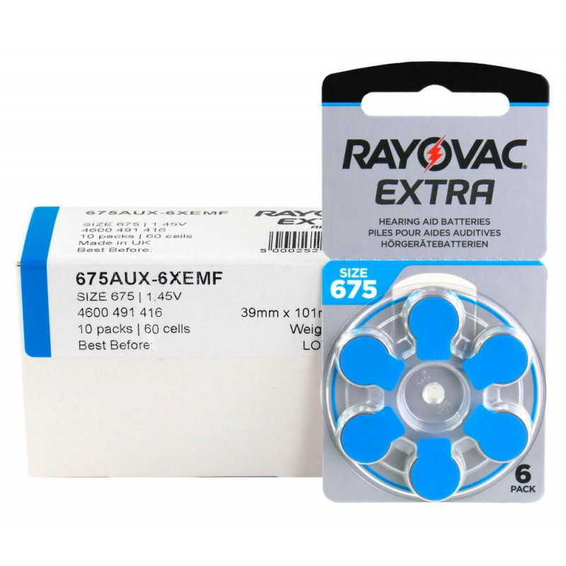 Батарейки Rayovac Extra 675 PR44 для слуховых аппаратов - 6 шт. в блистере