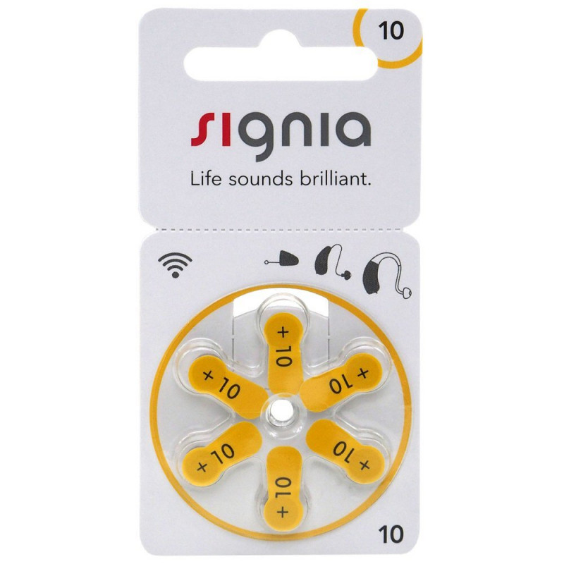 Батарейки Signia 10 для слуховых аппаратов - 6 шт. в блистере (сделаны в Германии)