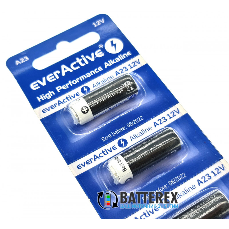 Батарейка А23 Everactive Alkaline 12V (12 вольт) - типоразмеры LRV08, LR23A, А21, 1811A Батарейка А23 Everactive Alkaline 12V (12 вольт) - типоразмеры LRV08, LR23A, А21, 1811A