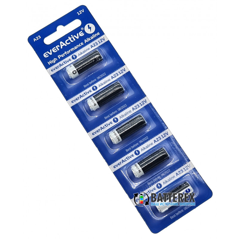 Батарейка А23 Everactive Alkaline 12V (12 вольт) - типоразмеры LRV08, LR23A, А21, 1811A Батарейка А23 Everactive Alkaline 12V (12 вольт) - типоразмеры LRV08, LR23A, А21, 1811A