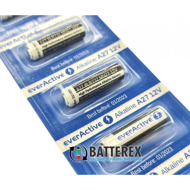 Батарейка A27 Everactive Alkaline 12V (12 вольт) - типоразмеры 27A, CA27, L828, MN27 Батарейка A27 Everactive Alkaline 12V (12 вольт) - типоразмеры 27A, CA27, L828, MN27