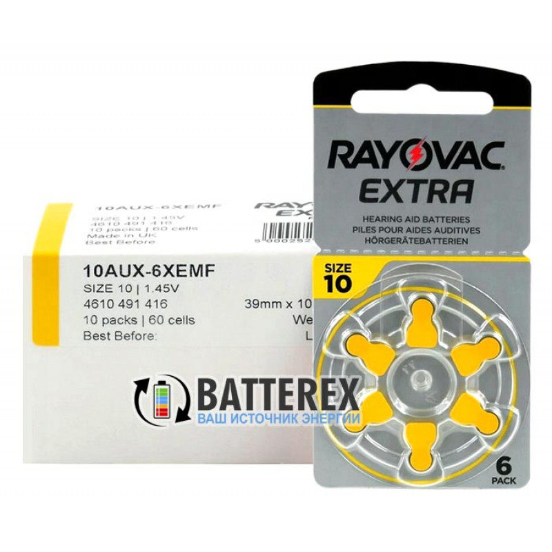 Батарейки Rayovac Extra 10 для слуховых аппаратов - 6 шт. в блистере