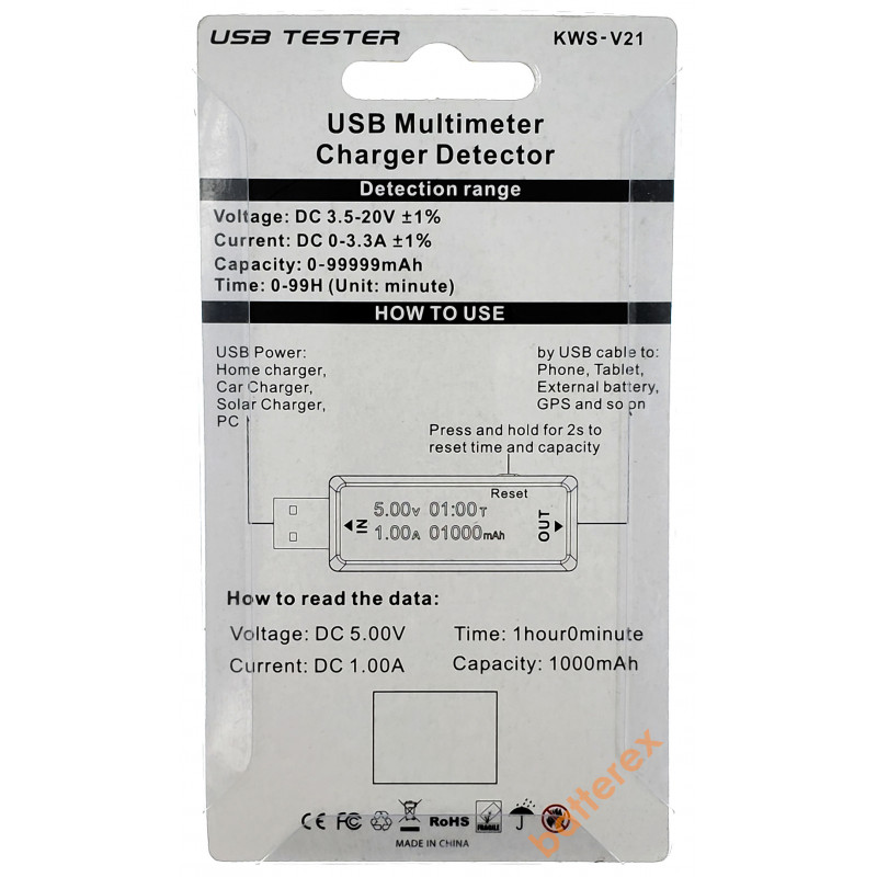 USB Tester Charger Doctor KWS-V21 - USB тестер для измерения напряжения, тока и ёмкости USB Tester Charger Doctor KWS-V21 - USB тестер для измерения напряжения, тока и ёмкости