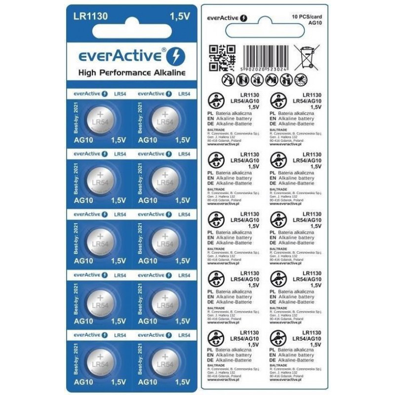 Alkaline батарейка LR54 Everactive 1,5V (AG10 LR1130)