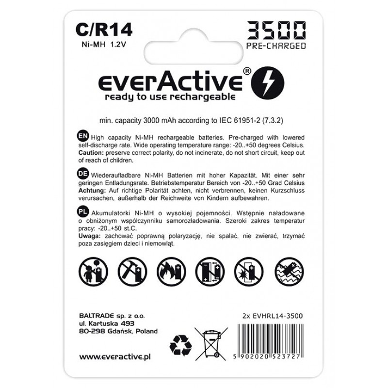 Аккумулятор NiMH C R14 Everactive 3500mah Ready to use - поштучно от 1 шт.