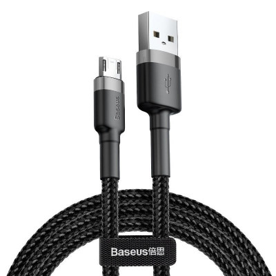 Кабель Baseus Cafule CAMKLF-BG1 AM - micro-USB (двухсторонний разъём) 2.4A - длина 1м - чёрный/серый