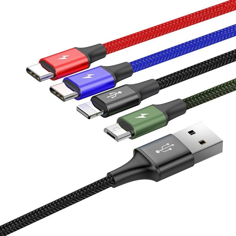 Кабель USB 4-в-1 Baseus Rapid CA1T4-B01 USB - 2xType-C - Lightning - microUSB - длина 120см Кабель USB 4-в-1 Baseus Rapid CA1T4-B01 USB - 2xType-C - Lightning - microUSB - длина 120см