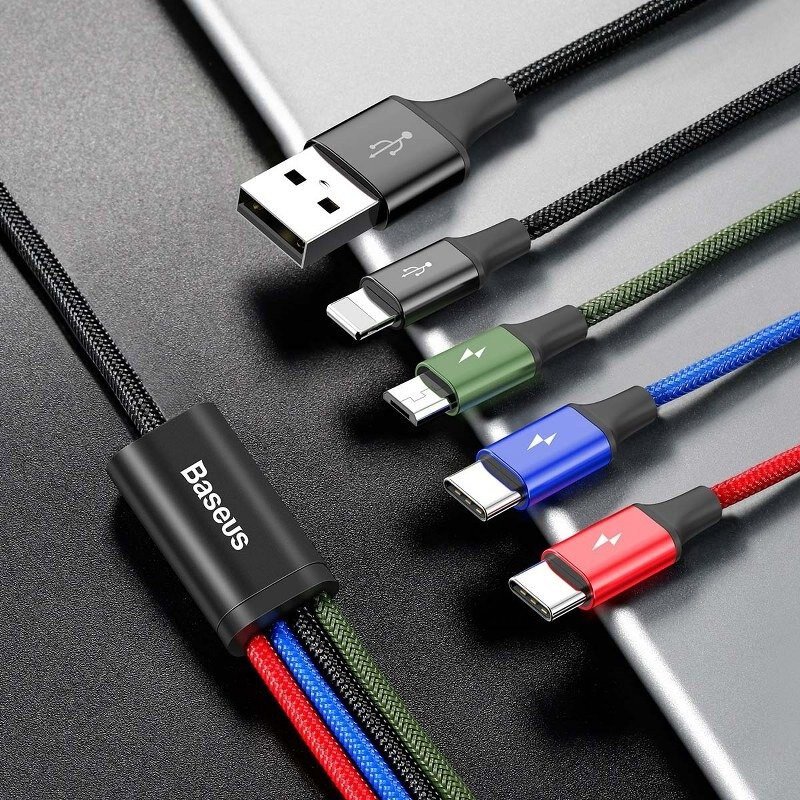 Кабель USB 4-в-1 Baseus Rapid CA1T4-B01 USB - 2xType-C - Lightning - microUSB - длина 120см Кабель USB 4-в-1 Baseus Rapid CA1T4-B01 USB - 2xType-C - Lightning - microUSB - длина 120см