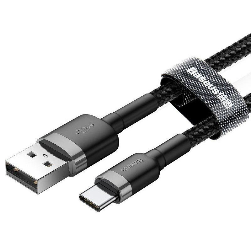 Кабель Baseus Cafule CATKLF-CG1 USB - Type-C 2A - длина 2м - чёрный/серый Кабель Baseus Cafule CATKLF-CG1 USB - Type-C 2A - длина 2м - чёрный/серый