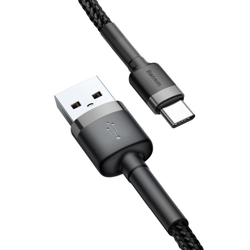 Кабель Baseus Cafule CATKLF-CG1 USB - Type-C 2A - длина 2м - чёрный/серый Кабель Baseus Cafule CATKLF-CG1 USB - Type-C 2A - длина 2м - чёрный/серый