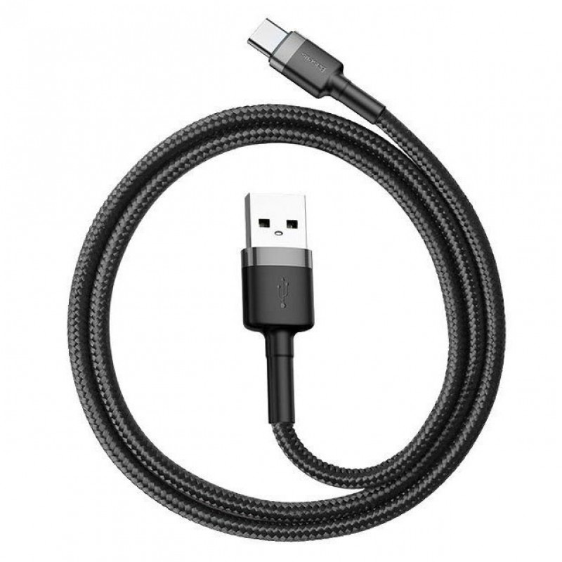 Кабель Baseus Cafule CATKLF-CG1 USB - Type-C 2A - длина 2м - чёрный/серый Кабель Baseus Cafule CATKLF-CG1 USB - Type-C 2A - длина 2м - чёрный/серый