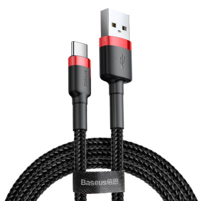 Кабель Baseus Cafule CATKLF-U91 USB - Type-C 2A - длина 3м - чёрный/красный