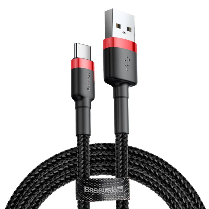 Кабель Baseus Cafule CATKLF-U91 USB - Type-C 2A - длина 3м - чёрный/красный