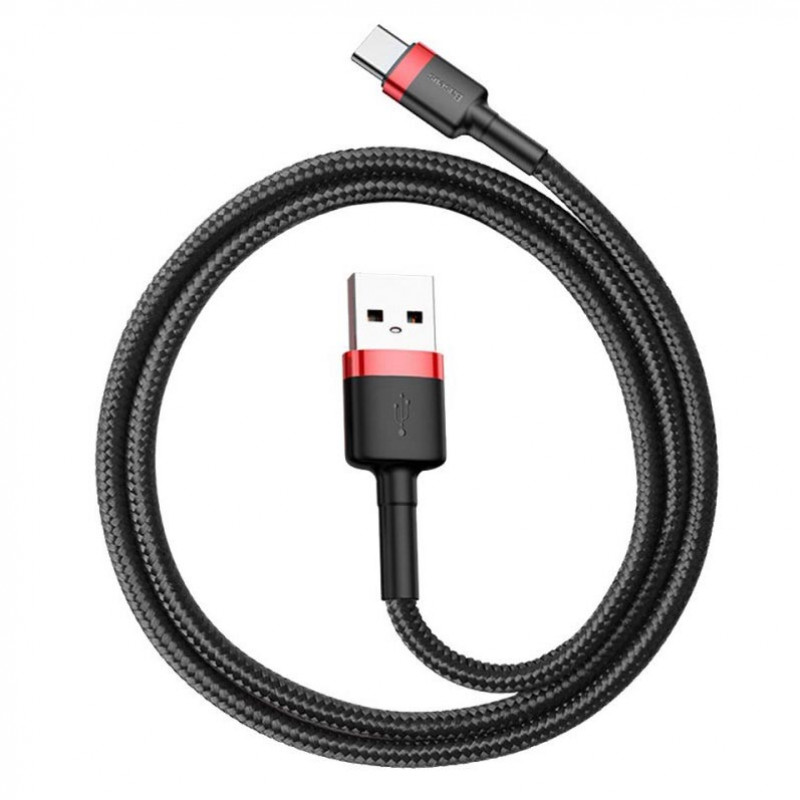 Кабель Baseus Cafule CATKLF-U91 USB - Type-C 2A - длина 3м - чёрный/красный