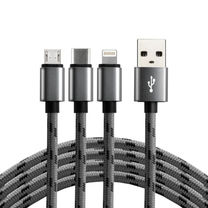Универсальный кабель 3-в-1 Everactive USB - Type-C - Lightning - microUSB - длина 120см