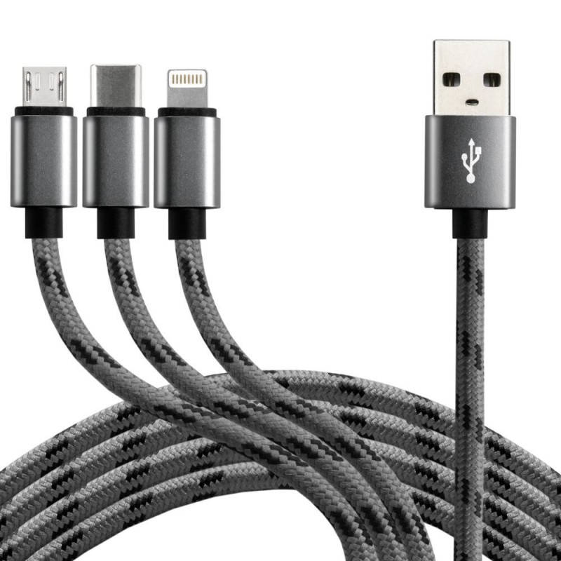 Универсальный кабель 3-в-1 Everactive USB - Type-C - Lightning - microUSB - длина 120см