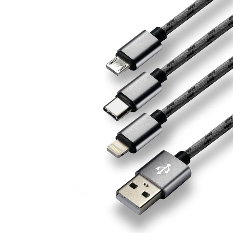 Универсальный кабель 3-в-1 Everactive USB - Type-C - Lightning - microUSB - длина 120см