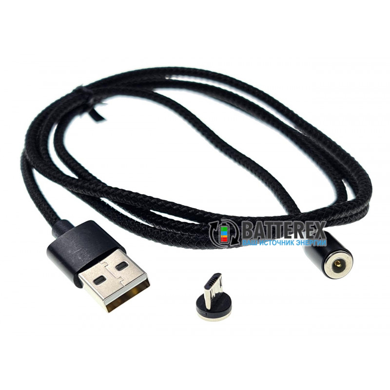 Магнитный кабель USB 2.0 AM - Micro-USB 1м чёрный с круглым наконечником