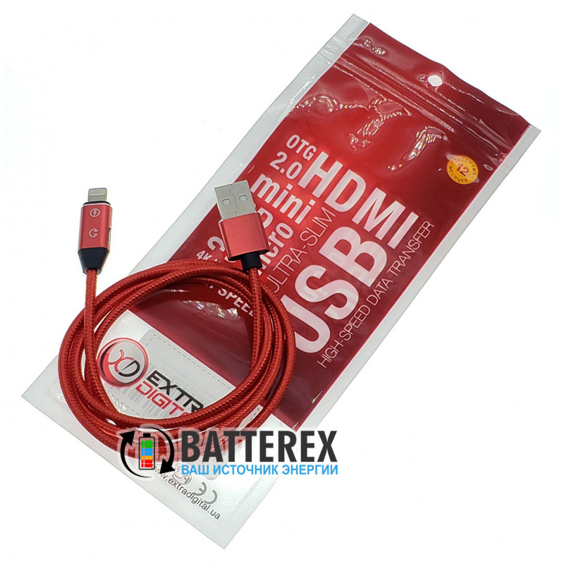 Высококачественный кабель USB AM - Lightning (Apple) 1м с дополнительным выходом для наушников