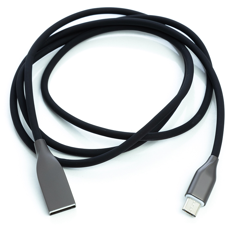 Кабель PowerPlant USB - micro USB 1м силикон чёрный 2.4А