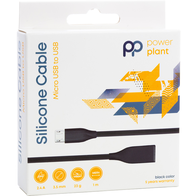 Кабель PowerPlant USB - micro USB 1м силикон чёрный 2.4А