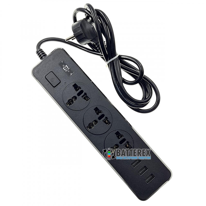 Сетевой фильтр - удлинитель IQ Power TB-T13 на 3 розетки и 3 USB-порта - длина 2м