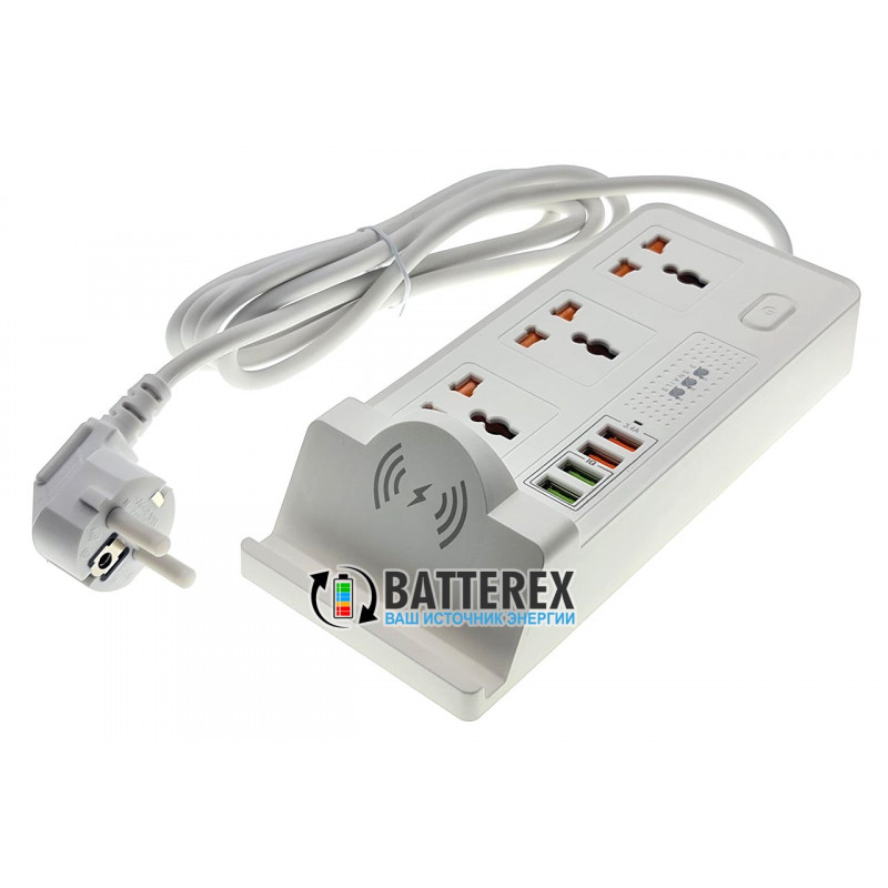 Сетевой фильтр (удлинитель) BKL-20 White на 3 розетки и 4 USB-порта с беспроводной зарядкой для телефонов - длина 2м Сетевой фильтр (удлинитель) BKL-20 White на 3 розетки и 4 USB-порта с беспроводной зарядкой для телефонов - длина 2м