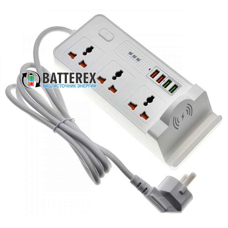 Сетевой фильтр (удлинитель) BKL-20 White на 3 розетки и 4 USB-порта с беспроводной зарядкой для телефонов - длина 2м Сетевой фильтр (удлинитель) BKL-20 White на 3 розетки и 4 USB-порта с беспроводной зарядкой для телефонов - длина 2м