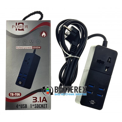 Сетевой фильтр - удлинитель IQ Power TB-T06 на 1 розетку и 4 USB-порта - длина 2м
