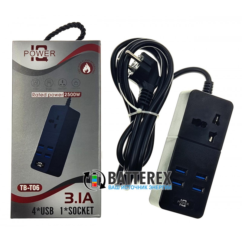 Сетевой фильтр (удлинитель) IQ Power TB-T06 Black на 1 розетку и 4 USB-порта - длина 2м
