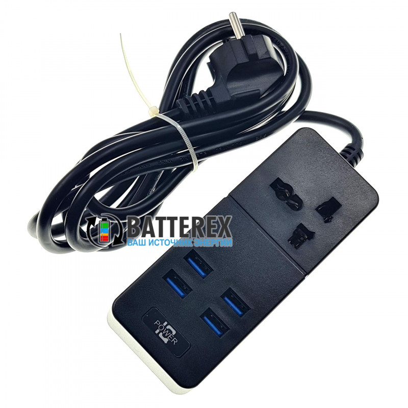Сетевой фильтр (удлинитель) IQ Power TB-T06 Black на 1 розетку и 4 USB-порта - длина 2м