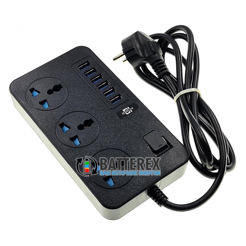 Сетевой фильтр (удлинитель) IQ Power TB-T09 на 3 розетки и 6 USB-портов - длина 2м Сетевой фильтр (удлинитель) IQ Power TB-T09 на 3 розетки и 6 USB-портов - длина 2м