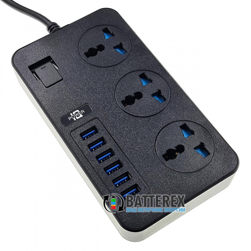 Сетевой фильтр (удлинитель) IQ Power TB-T09 на 3 розетки и 6 USB-портов - длина 2м Сетевой фильтр (удлинитель) IQ Power TB-T09 на 3 розетки и 6 USB-портов - длина 2м