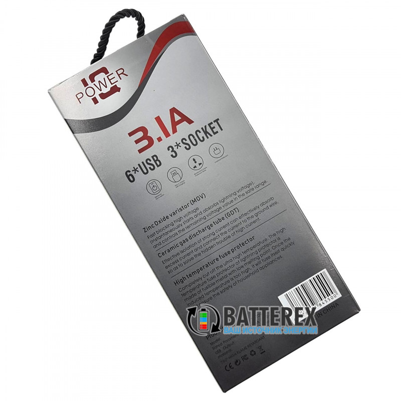 Сетевой фильтр (удлинитель) IQ Power TB-T09 на 3 розетки и 6 USB-портов - длина 2м Сетевой фильтр (удлинитель) IQ Power TB-T09 на 3 розетки и 6 USB-портов - длина 2м
