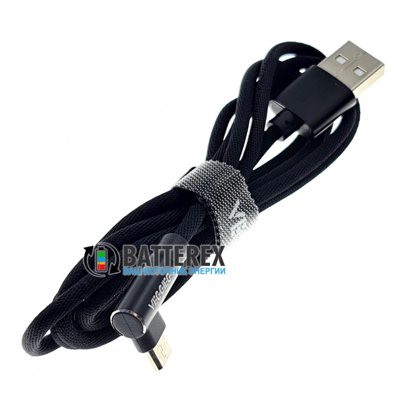 Кабель угловой VEGGIEG Micro-USB 1.2м в тканевой оплётке Кабель угловой VEGGIEG Micro-USB 1.2м в тканевой оплётке